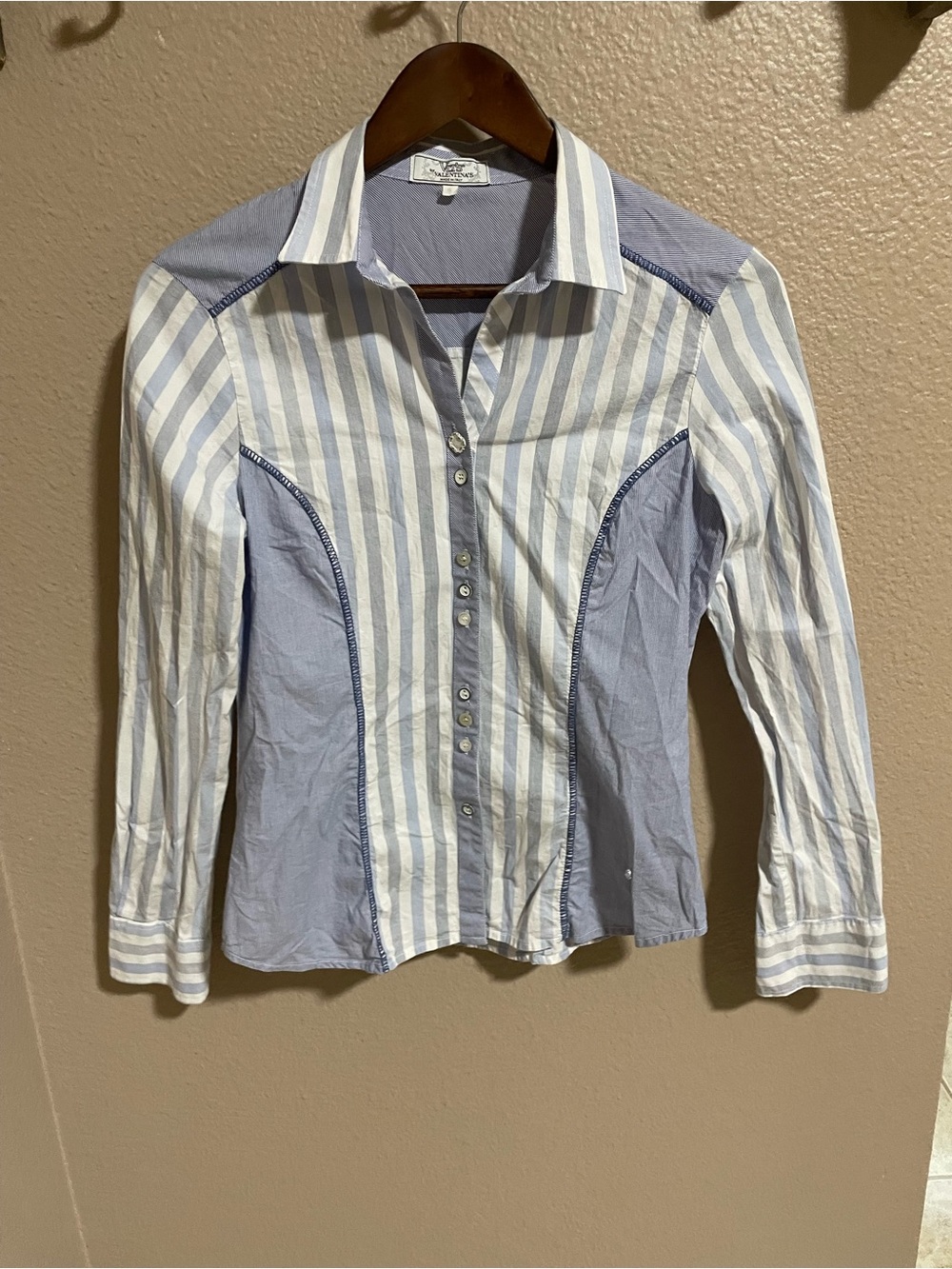 VLT’s by Valentina’s Women's Light Blue & White Striped Button-Up Shirt